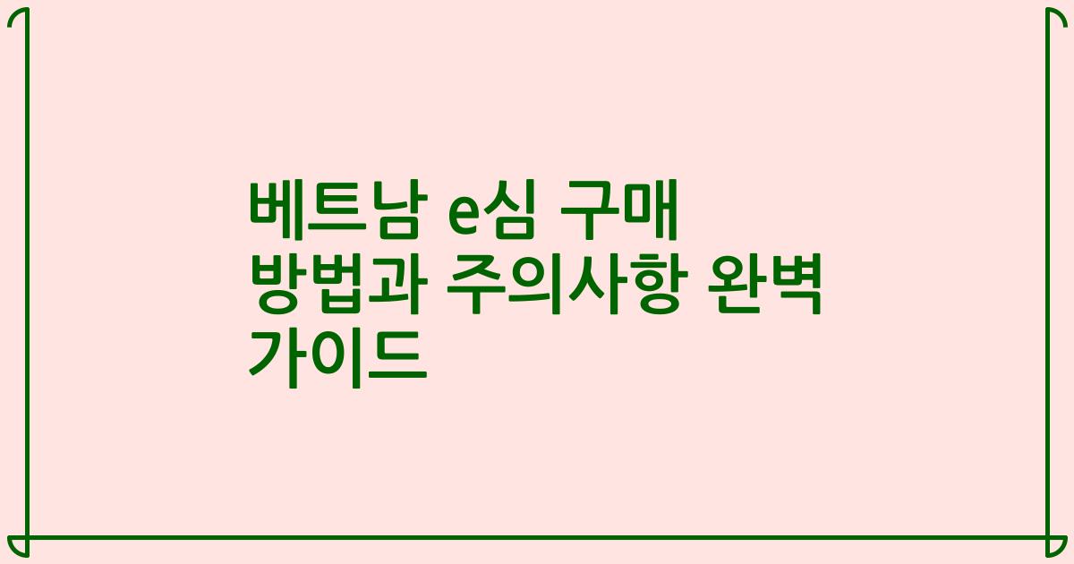 베트남 e심 구매 방법과 주의사항 완벽 가이드