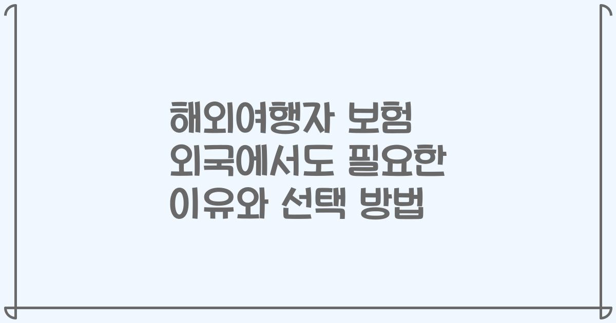 해외여행자 보험 외국에서도 필요한 이유와 선택 방법